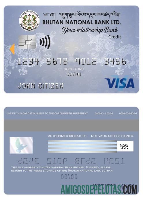 Cartão de crédito Visa do Butão National Bank LTD amostra